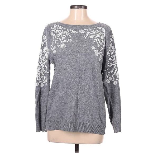 Rain + Rose Embroidered Gray Sweater – White Floral Detail Angora Blend | Size M - Picture 4 of 7